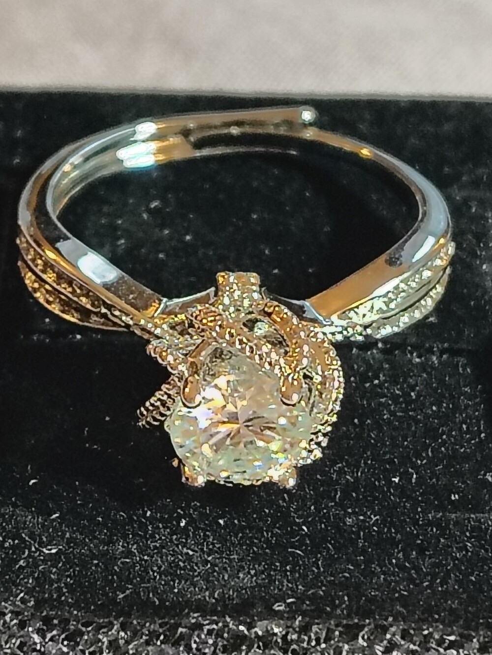 Classic Silver-Tone Solitaire Halo Ring with Clear Center Stone